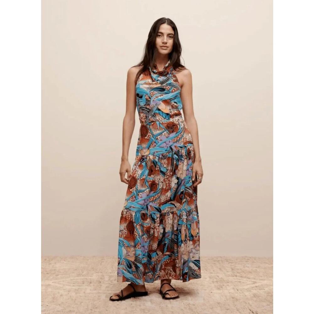 Banana Republic THE WHITE LOTUS Matte 100% Silk Halter Maxi Dress 8 NWT $350 - Picture 5 of 16